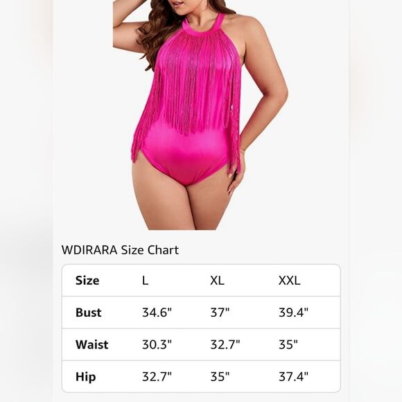 Hot Pink Fringe Trim Halter Neck Sleeveless Solid Bodysuit SIZE XL Plus - Picture 6 of 11